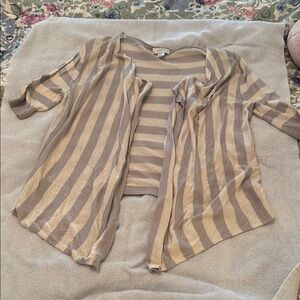 LOFT Beige and Brown Striped Sweater